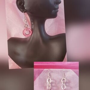 Elegant Pink and Silver Hoop Earrings